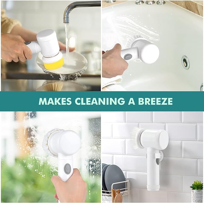 Cordless Home Cleaning Brush for Bathroom, Sink, Kitchen, Wall, Oven, with 3 Different Heads